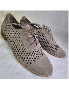 Franco Sarto Genuine Suede Leather Perforated Lace Up Oxford Shoes 8 Taupe